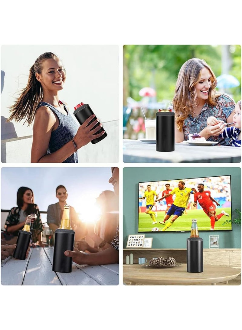 SOLARAE 3 in 1 Slim Can Cooler for 16 OZ Skinny Can, Regular Can Bottle - Keep Cold for 6 Hours - Double Walled Insulated Stainless Steel Vacuum Beverage Can Insulator (Matte Black) - Image 5