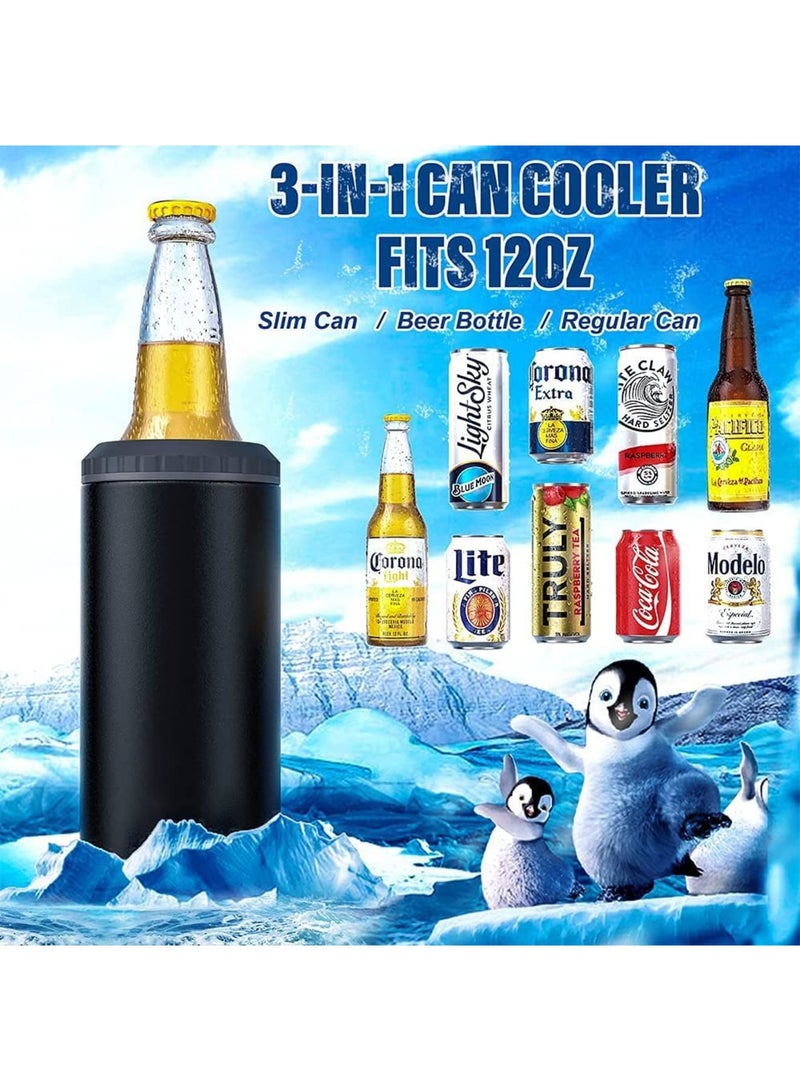 SOLARAE 3 in 1 Slim Can Cooler for 16 OZ Skinny Can, Regular Can Bottle - Keep Cold for 6 Hours - Double Walled Insulated Stainless Steel Vacuum Beverage Can Insulator (Matte Black) - Image 2