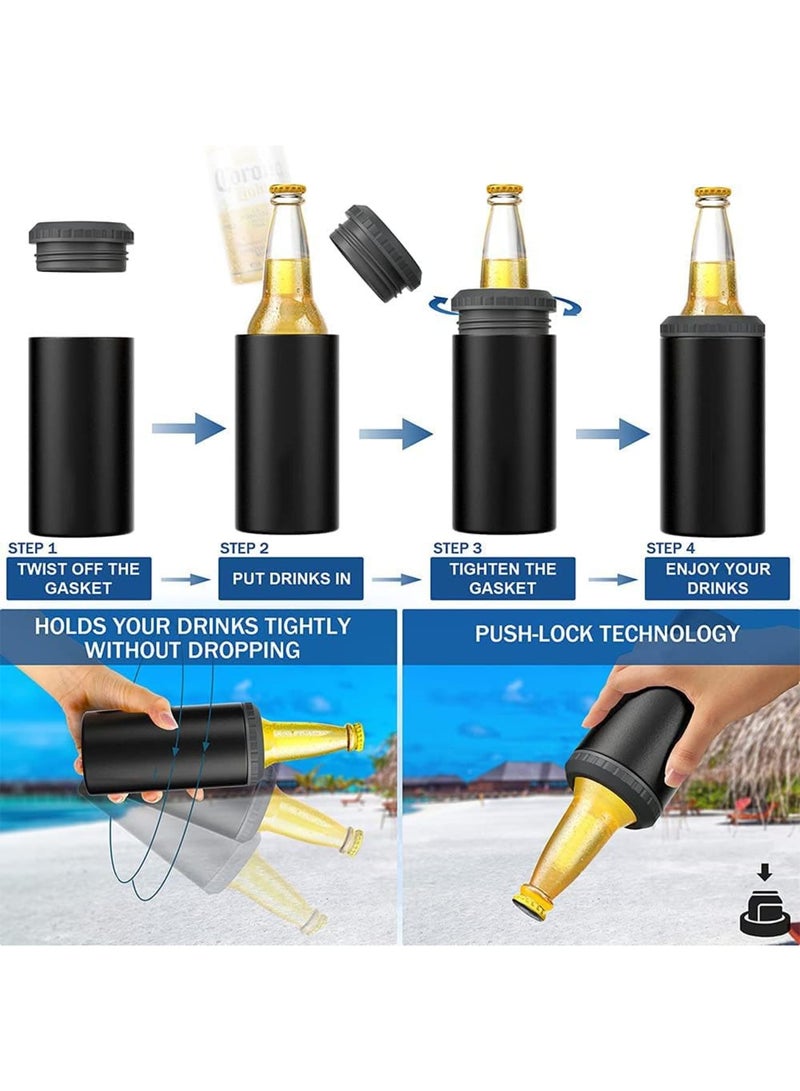 SOLARAE 3 in 1 Slim Can Cooler for 16 OZ Skinny Can, Regular Can Bottle - Keep Cold for 6 Hours - Double Walled Insulated Stainless Steel Vacuum Beverage Can Insulator (Matte Black) - Image 3