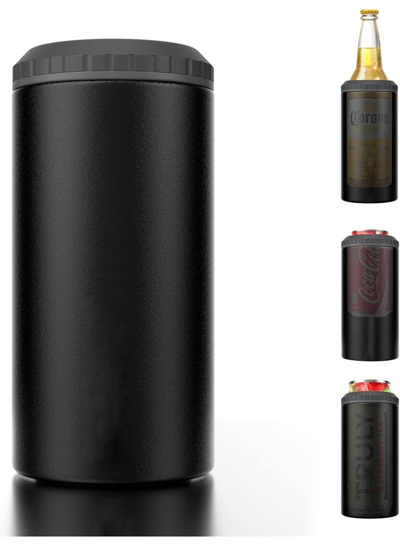 SOLARAE 3 in 1 Slim Can Cooler for 16 OZ Skinny Can, Regular Can Bottle - Keep Cold for 6 Hours - Double Walled Insulated Stainless Steel Vacuum Beverage Can Insulator (Matte Black) - Image 1