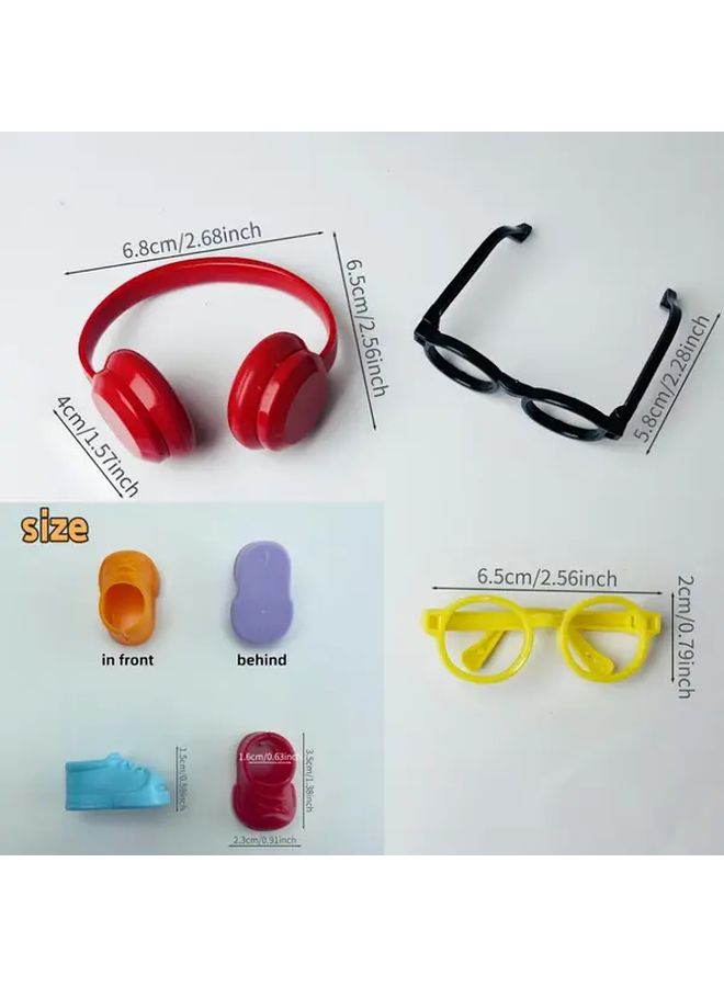 Brown Doll Accessory Set Headphones Glasses Shoes For 6 69 or 3 94in Dolls - Image 2
