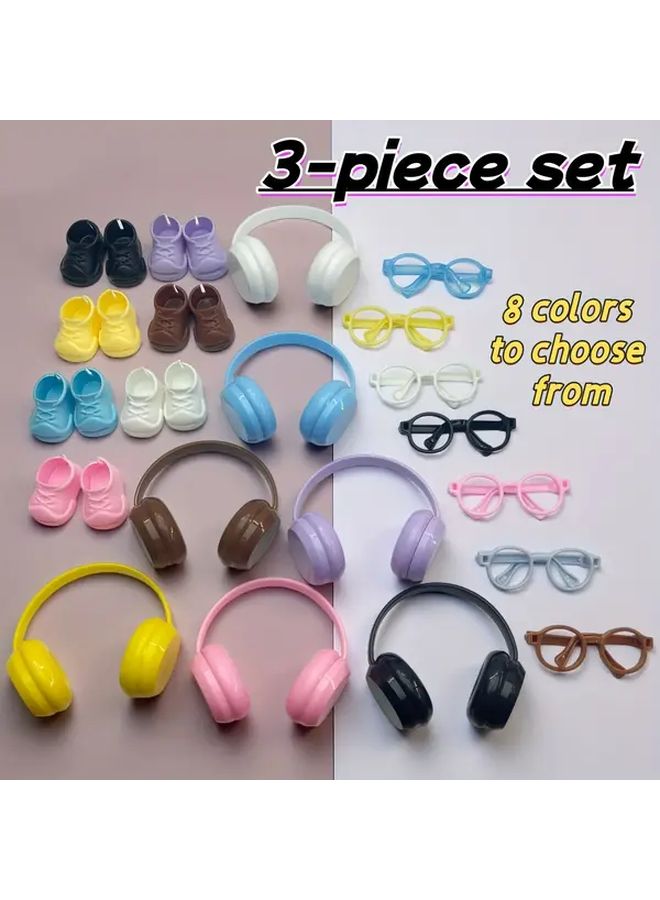 Brown Doll Accessory Set Headphones Glasses Shoes For 6 69 or 3 94in Dolls - Image 1