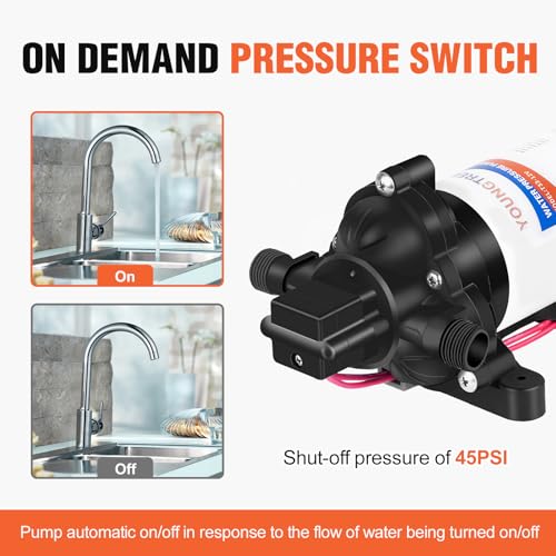 YOUNGTREE Water Diaphragm Pump 12 Volt DC 3.5 GPM 45PSI, On Demand Self-priming Water Pump for RV Caranvan Marine Camper Sprayer - Image 2