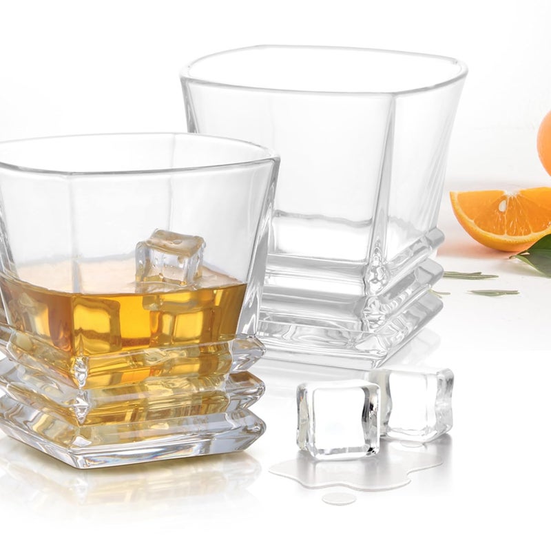 Treo by Milton Quadra On The Rocks Tumbler 290 ml Crystal Clear Whiskey Glasses Set of 6 Drinking Glass Tumblers for Water Juice Bourbon Wine Cocktail Perfect for Home Parties Restaurants - Image 3
