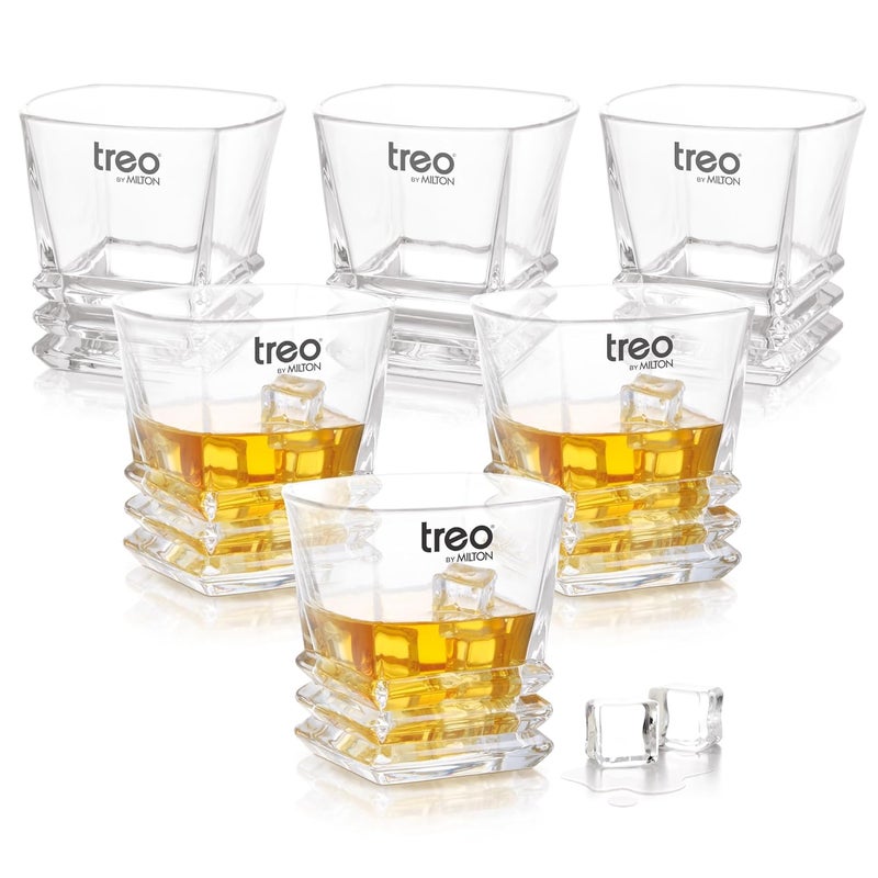 Treo by Milton Quadra On The Rocks Tumbler 290 ml Crystal Clear Whiskey Glasses Set of 6 Drinking Glass Tumblers for Water Juice Bourbon Wine Cocktail Perfect for Home Parties Restaurants - Image 1