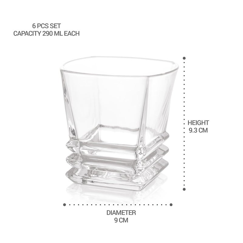 Treo by Milton Quadra On The Rocks Tumbler 290 ml Crystal Clear Whiskey Glasses Set of 6 Drinking Glass Tumblers for Water Juice Bourbon Wine Cocktail Perfect for Home Parties Restaurants - Image 5