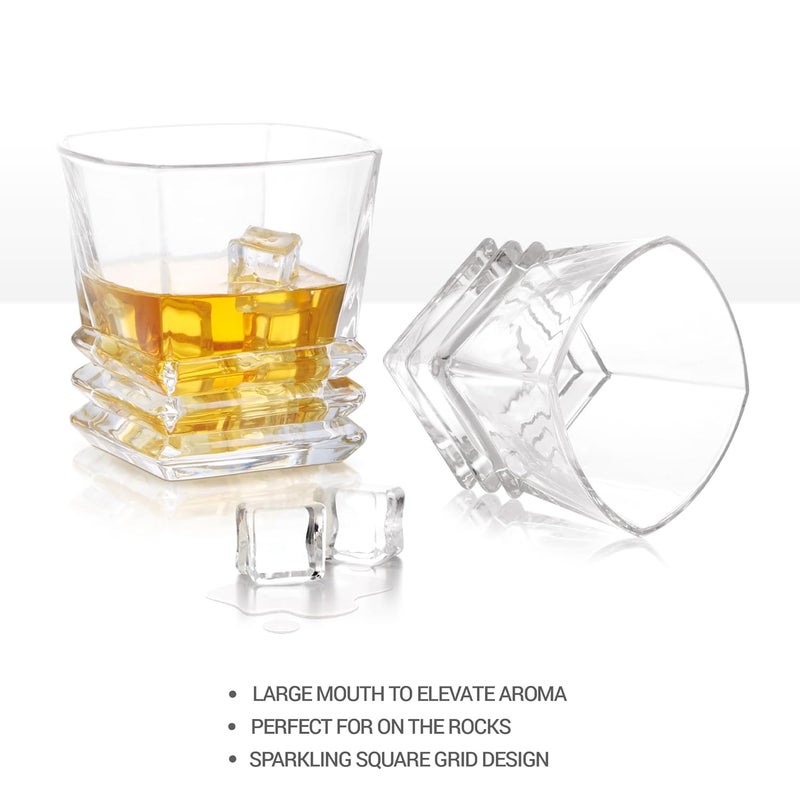 Treo by Milton Quadra On The Rocks Tumbler 290 ml Crystal Clear Whiskey Glasses Set of 6 Drinking Glass Tumblers for Water Juice Bourbon Wine Cocktail Perfect for Home Parties Restaurants - Image 2