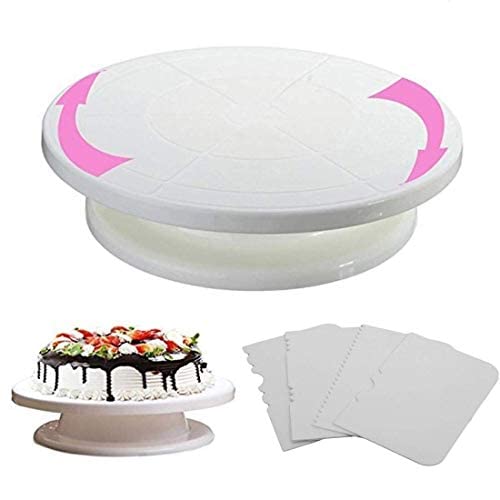 Niralasa Niralasa Cake Turntable Revolving Cake Decorating Stand Cake Stand 28cm, 4pc Cake Side Scrapers - Image 1