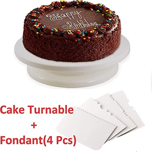 Niralasa Niralasa Cake Turntable Revolving Cake Decorating Stand Cake Stand 28cm, 4pc Cake Side Scrapers - Image 3