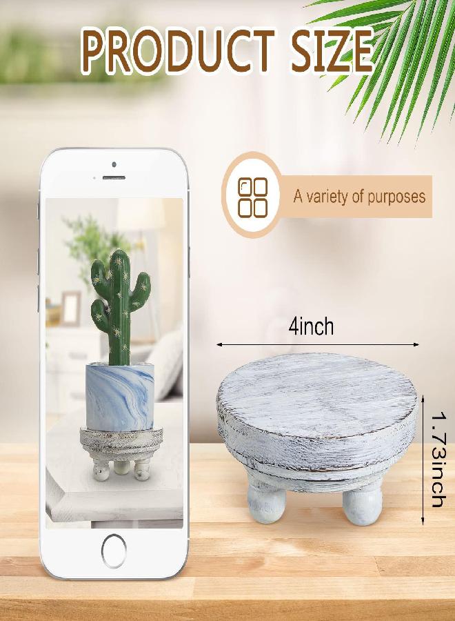 Set of 2 Mini Wood Risers for Decor Round Wooden Riser Small Wooden Stool Display Riser Stand Farmhouse Risers Rustic Wood Pedestal for Plant Pot Tiered Tray Decor Cake Food Collection Display (White)