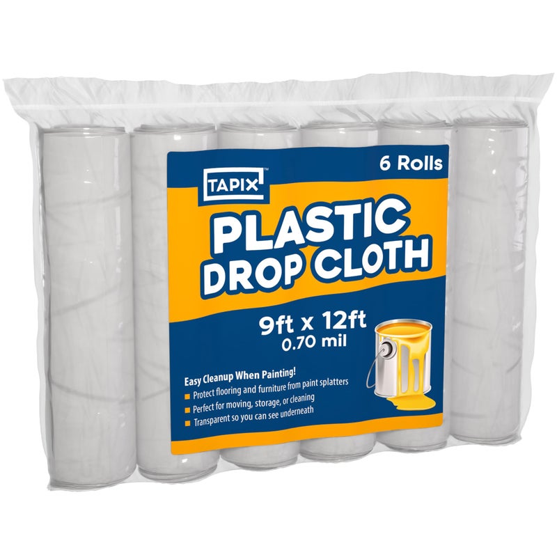 Painters Plastic Drop Cloth 6 Pack 9x12 Feet Plastic Tarp Dust Cover Plastic Covers for Furniture Plastic Drop Cloth for Painting Painting Tarp