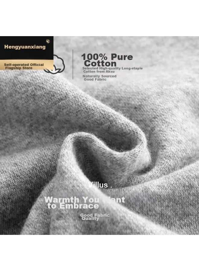 Hengyuanxiang Hengyuanxiang [best- 50,000 Sets] Men's Autumn Underwear Set, Pure Cotton Thermal Underwear With Printed Pattern, Base Layer Cotton Sweater, Light Gray - Printed Set  - Image 3