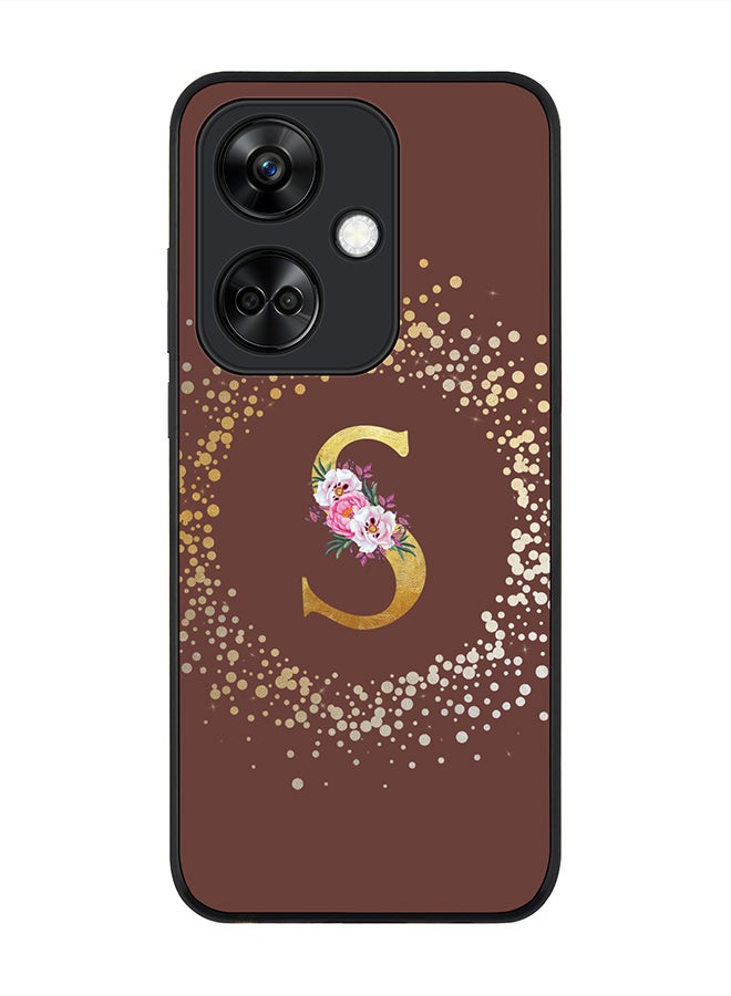 Stylizedd Rugged Black Edge case for OnePlus Nord CE3 Slim fit Phone Case Cover- Custom Monogram Initial Letter Floral Pattern Alphabet - S (Brown) - Image 1