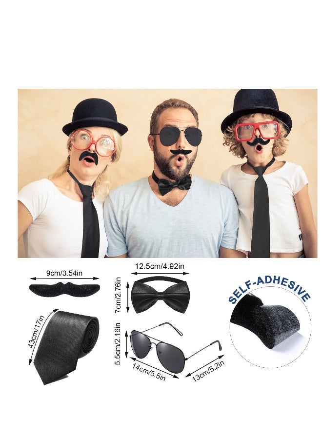 8 Pieces Chauffeur Costume Novelty Limo Driver Costume Black Chauffeur Hat Taxi Driver Hat Gloves Bow Tie Self Adhesive Fake Mustaches Beard Glasses - Image 5