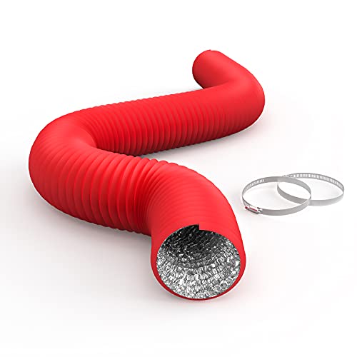 iPower Flexible 4 Inch 8 Feet Aluminum Ducting 4 Layer Protection Dryer Vent Hose for HVAC Heating Cooling Ventilation and Exhaust, 2 Clamps Included, Red - Image 1