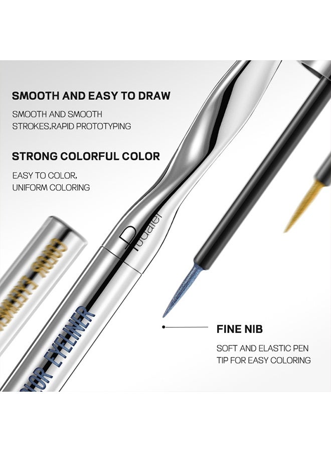 بوداير كحل عيون ملون، قلم كحل سائل يجف بسرعة سهل التلوين مع جليتر ومات، رأس دقيق لتحديد العين، مكياج كحل بدون تقشر وبدون تلطيخ، مقاوم للماء وطويل الأمد، قلم كحل فضي رقم 05 - Image 3