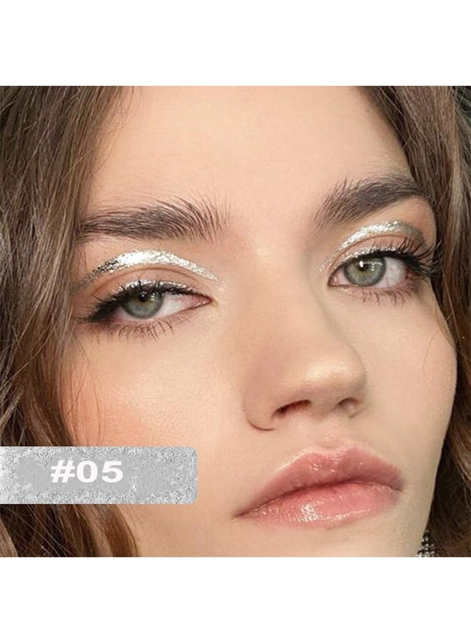 بوداير كحل عيون ملون، قلم كحل سائل يجف بسرعة سهل التلوين مع جليتر ومات، رأس دقيق لتحديد العين، مكياج كحل بدون تقشر وبدون تلطيخ، مقاوم للماء وطويل الأمد، قلم كحل فضي رقم 05 - Image 2