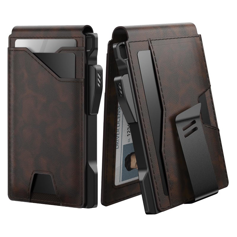 typecase Tactical Wallet for Men Card Holder: Pop Up Card Case, Genuine Leather, Smart, RFID Blocking, Slim, Minimalist, Thin, Front Pocket - 9-13 Card Capacitiy, ID Window, Money Clip (Deep Brown) - Image 1