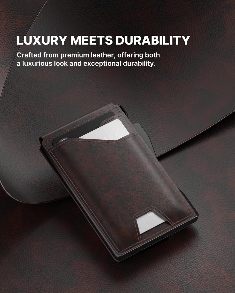 typecase Tactical Wallet for Men Card Holder: Pop Up Card Case, Genuine Leather, Smart, RFID Blocking, Slim, Minimalist, Thin, Front Pocket - 9-13 Card Capacitiy, ID Window, Money Clip (Deep Brown) - Image 5