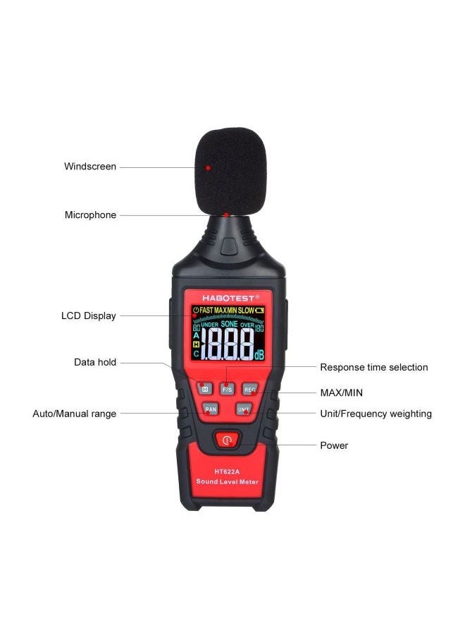 NIBEMINENT Noise Sound Level Meter Black/Red 36.00x8.00x29.00cm  - Image 4
