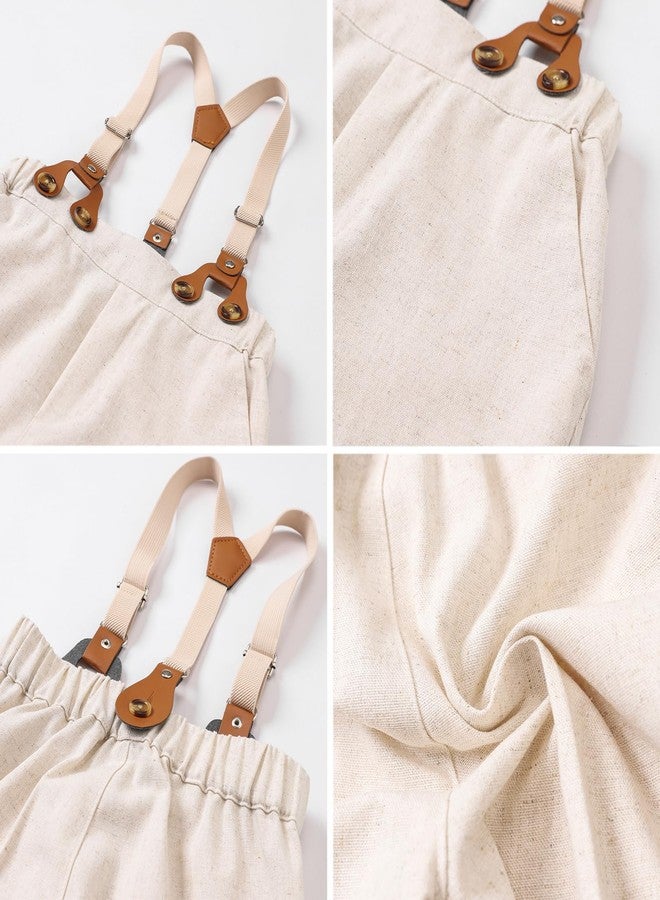 SANGTREE Baby Boy Suit Wedding Ring Bearer Outfits Vest Short Sleeve Bowtie Shirt Suspender Summer Gentleman Shorts Sets Linen Khaki01 9-12 Months = Tag 70 - Image 5