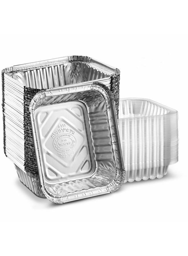Propack [50 Pack 1lb Combo] Disposable Aluminum Foil Meal Prep Cookware Containers With Plastic Lids, Oven, Toaster, Grill, Cooking, Roasting, Broiling, Baking, Baking, Events, Take Out, Restaurant - Image 1