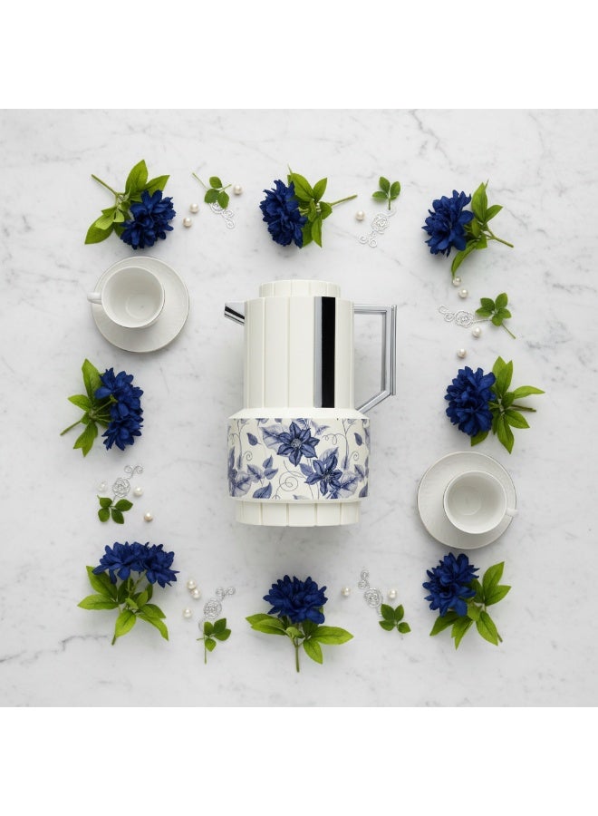 Parati 1L Vacuum Flask – Off White | Silver & Blue Floral - Image 4