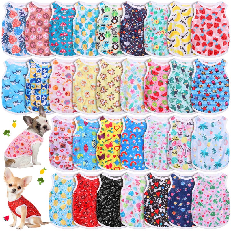 Yaomiao 32 Pack Summer Small Dogs Clothes Puppy Shirts Bulk Breathable Sleeveless Pet TShirts Cute Hawaiian Dog Clothes for Boy Girl Dogs Vest Apparel for Puppies CatsCartoon SeriesXs - Image 2