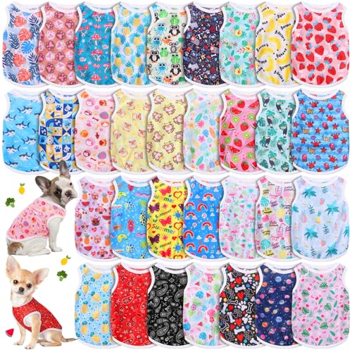 Yaomiao 32 Pack Summer Small Dogs Clothes Puppy Shirts Bulk Breathable Sleeveless Pet TShirts Cute Hawaiian Dog Clothes for Boy Girl Dogs Vest Apparel for Puppies CatsCartoon SeriesXs - Image 1