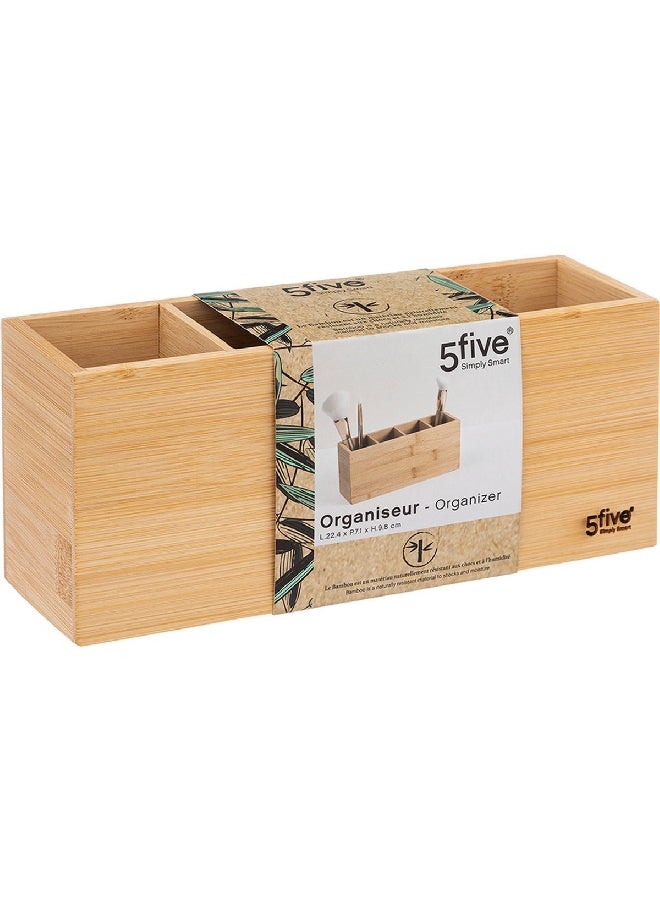 Five Simply Smart Rectangular Bamboo 4 Compartment Make-Up Organizer Brown 7 x 10 x 22.5 cm 174752 - Image 2