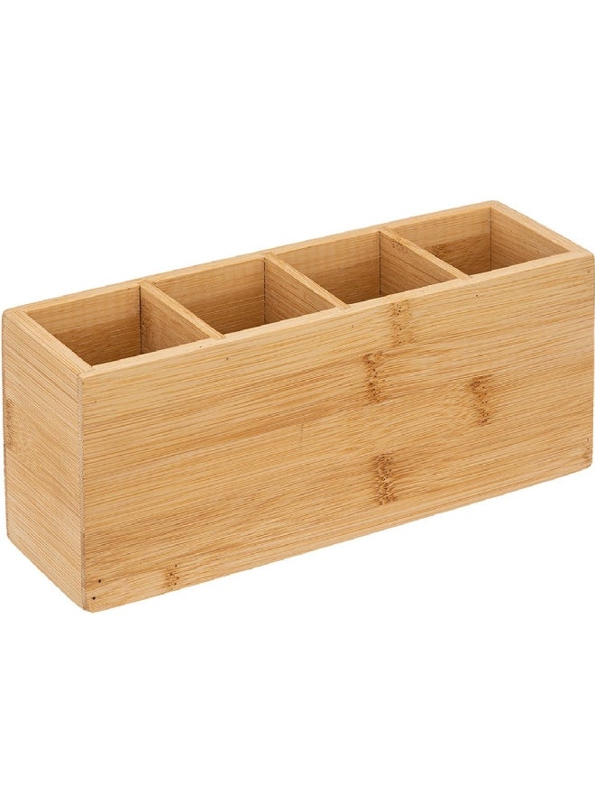 Five Simply Smart Rectangular Bamboo 4 Compartment Make-Up Organizer Brown 7 x 10 x 22.5 cm 174752 - Image 3