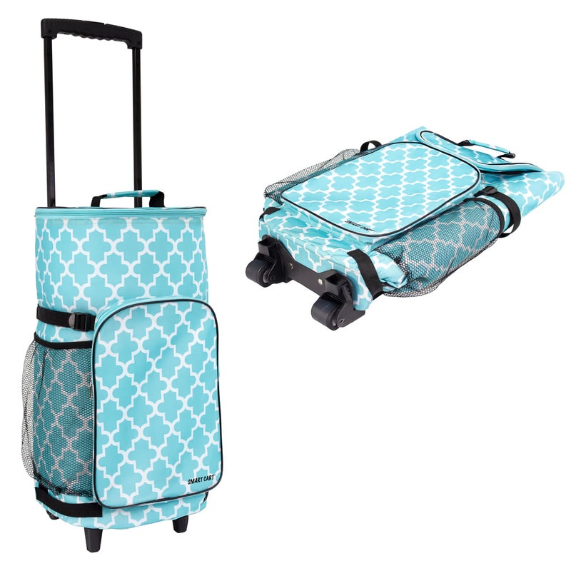 dbest Products Ultra Compact Smart Cart Cooler Extended Insulated Collapsible Rolling Tailgate BBQ Beach Summer Moroccan Tile