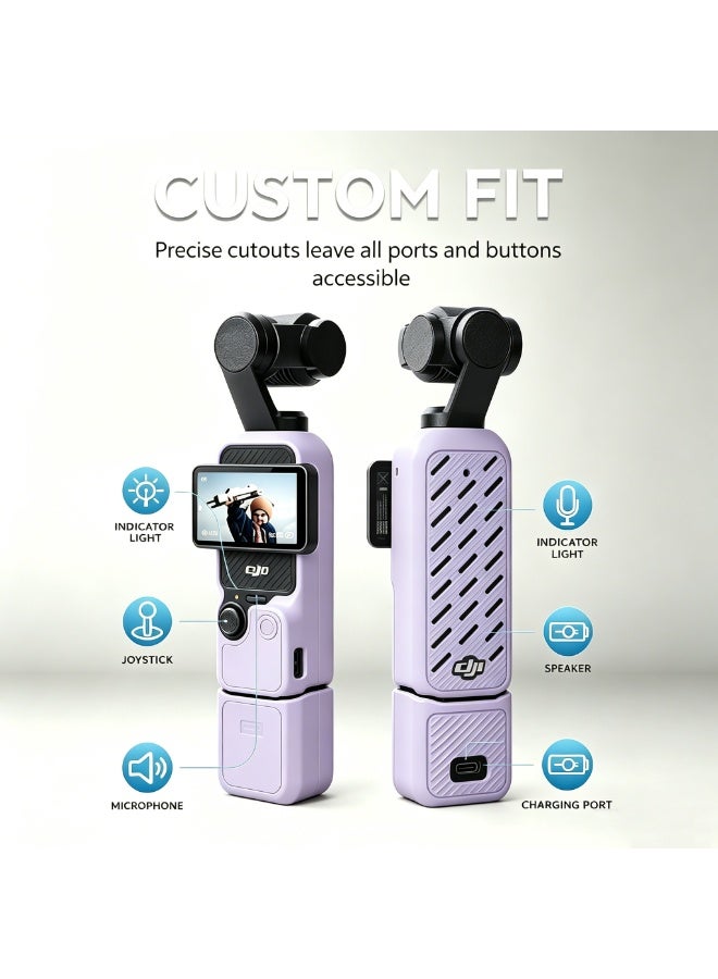5 in 1 Silicone Protective Case for DJI OSMO Pocket 3, Full Set Camera Body + Lens + Screen + Handle Cover with Anti-Lost Lanyard, Shockproof Soft Silicone Accessory Kit(Purple) - Image 1