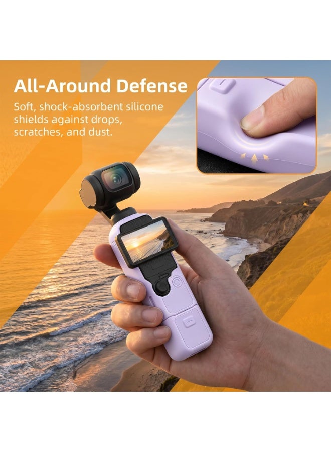 5 in 1 Silicone Protective Case for DJI OSMO Pocket 3, Full Set Camera Body + Lens + Screen + Handle Cover with Anti-Lost Lanyard, Shockproof Soft Silicone Accessory Kit(Purple) - Image 2