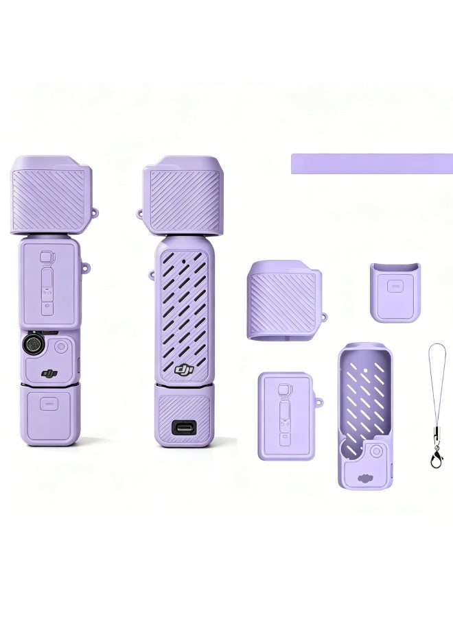 5 in 1 Silicone Protective Case for DJI OSMO Pocket 3, Full Set Camera Body + Lens + Screen + Handle Cover with Anti-Lost Lanyard, Shockproof Soft Silicone Accessory Kit(Purple) - Image 5