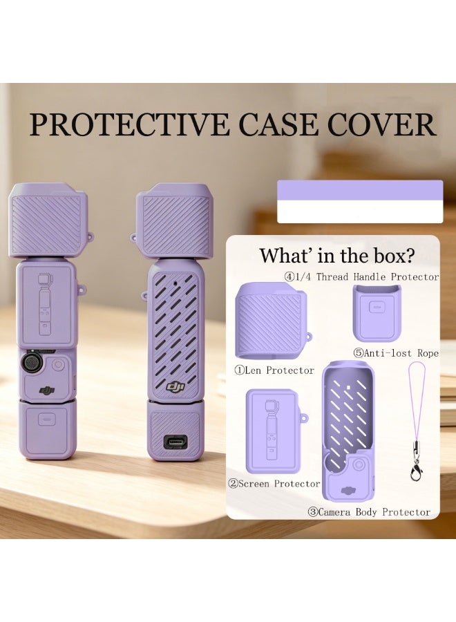 5 in 1 Silicone Protective Case for DJI OSMO Pocket 3, Full Set Camera Body + Lens + Screen + Handle Cover with Anti-Lost Lanyard, Shockproof Soft Silicone Accessory Kit(Purple) - Image 3