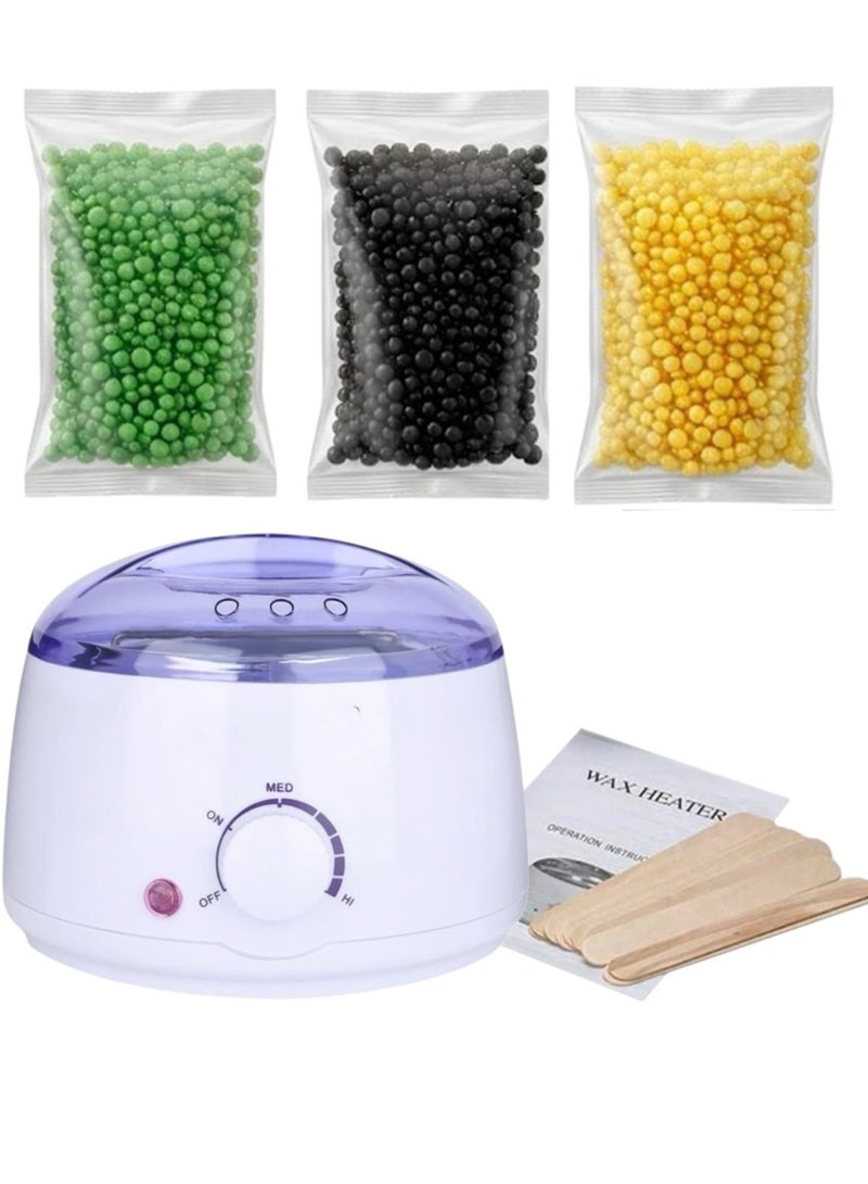 Electric Hair Removal Wax Heater (Multicolour) with Hair Removal Hot Wax 3pcs and 10 Wooden Sticks (No Waxing Paper Needed) - Image 1