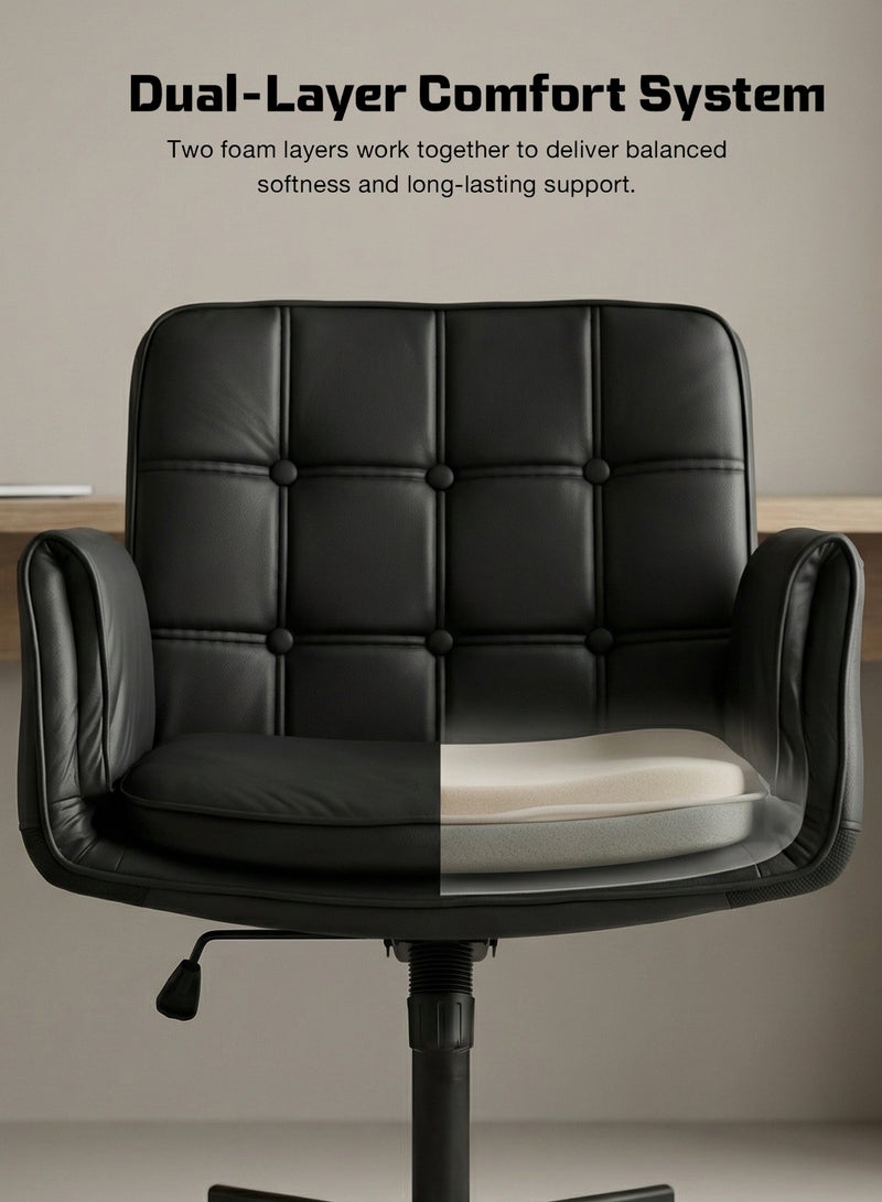 DROGO Ergonomic Criss Cross Legged Office Chair for Work with 5 Gear Armrest & Wide Thick Cushion Seat | PU Leather Computer Chair with Adjustable Height, Recline & Heavy Metal Base | Desk Chair for Home Black - Image 5