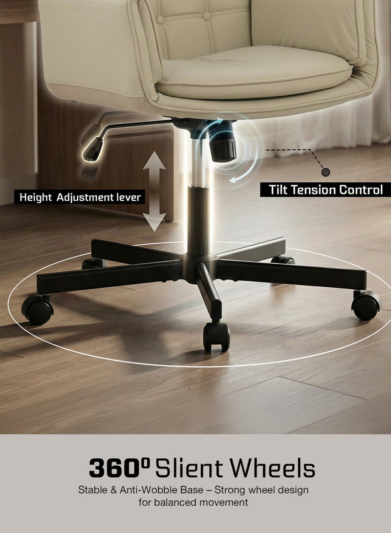 DROGO Ergonomic Criss Cross Legged Office Chair for Work with 5 Gear Armrest & Wide Thick Cushion Seat | PU Leather Computer Chair with Adjustable Height, Recline & Heavy Metal Base | Desk Chair for Home Black - Image 4