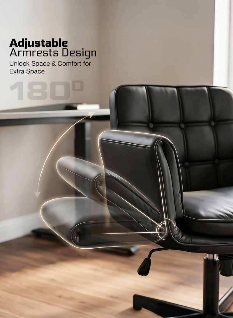DROGO Ergonomic Criss Cross Legged Office Chair for Work with 5 Gear Armrest & Wide Thick Cushion Seat | PU Leather Computer Chair with Adjustable Height, Recline & Heavy Metal Base | Desk Chair for Home Black - Image 3