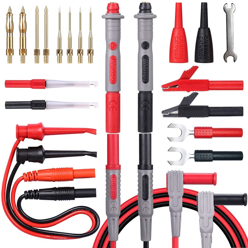 Bionso 25-Piece Multimeter Leads Kit, Professional and Upgraded Test Leads Set with Replaceable Gold-Plated Multimeter Probes, Alligator Clips, Test Hooks and Back Probe Pins. - Image 1