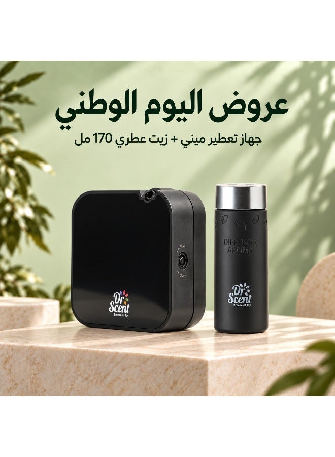 Dr Scent Smart Scent Cold Air Nano Diffuser 200ml (Black) + Passion Aroma Oil 170ml (Lime, Mandarin, Lily & Rose) – 2 in 1 Fragrance Bundle - Image 1