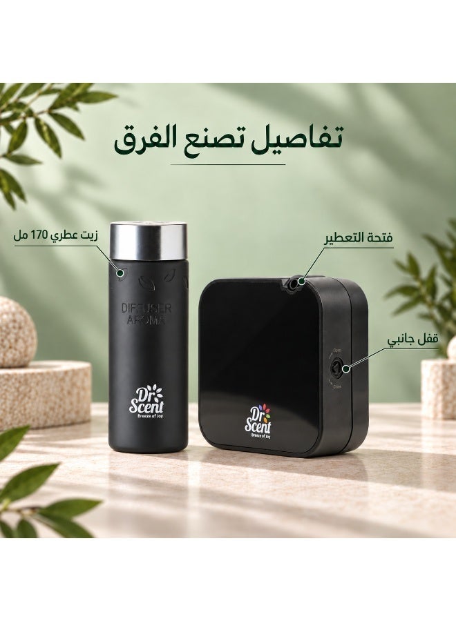 Dr Scent Smart Scent Cold Air Nano Diffuser 200ml (Black) + Passion Aroma Oil 170ml (Lime, Mandarin, Lily & Rose) – 2 in 1 Fragrance Bundle - Image 3