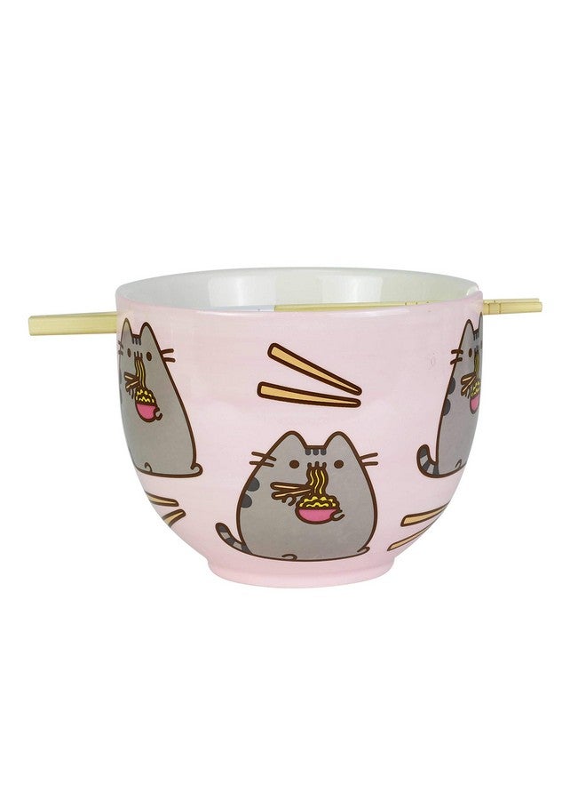 Enesco طقم وعاء رامين وعيدان تناول الطعام من إنيسكو بوشين بواسطة أور نيم إز ماد، 4 إنش، وردي، 18 أونصة سائلة - Image 2