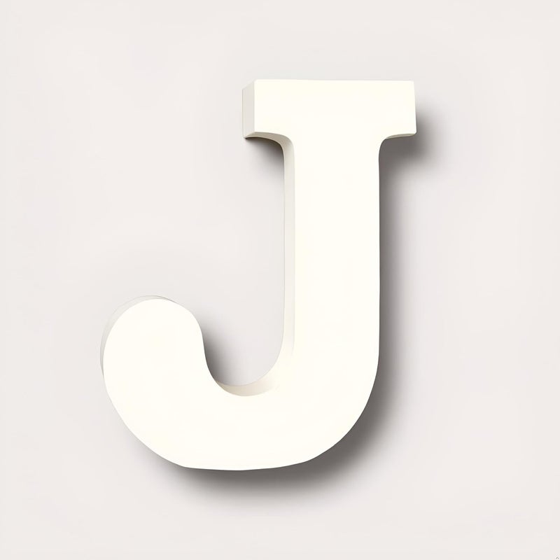 AKDAMA Wooden J Letter- English Upper Case Alphabets Cutouts for Art and Craft Work (J_White_15x2.5 cm) - Image 1