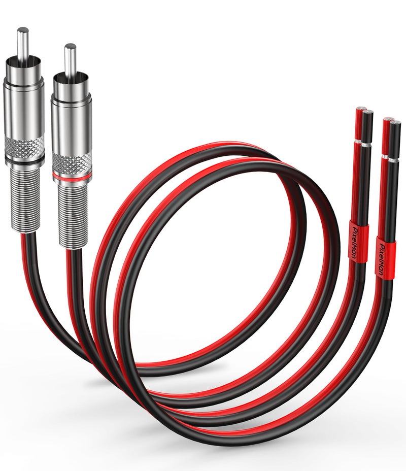 Pixelman RCA Plug to Speaker Wire Adapter (14AWG, 1Ft), Thicker Pure Copper Speaker Cable to RCA Male Adapter, RCA Plug Converter to Bare Wire for Subwoofer - Image 1