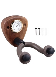 Thoraya Wall Mounted Guitar Hanger with Hygrometer Wood Anti Slip Multifunctional Guitar Hook for Violin Mandolin Bass Dark Color  - Image 1