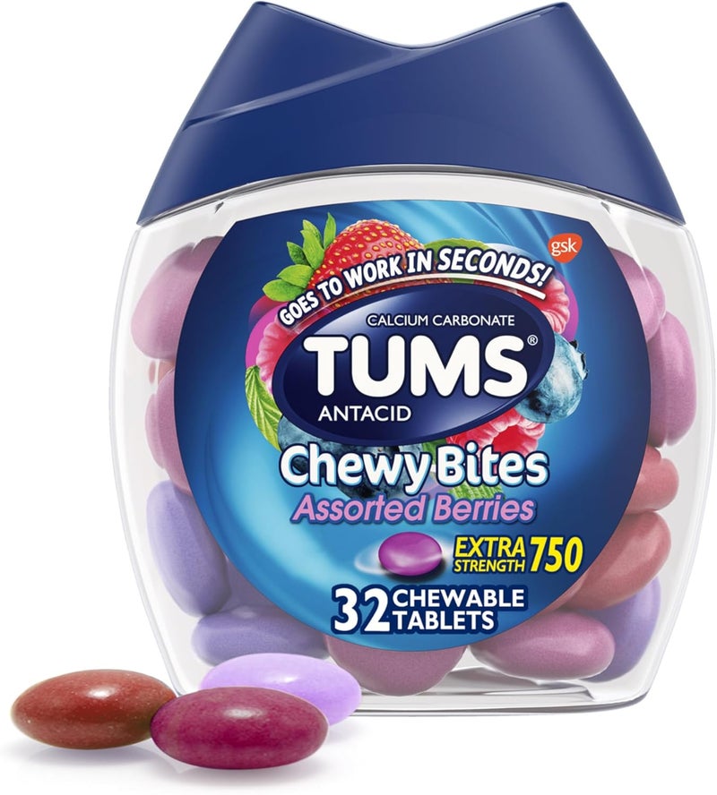TUMS Chewy Bites Fast Cooling Sensation Antacid Fruit Fusion 28 Tablets Chewy Bites Assorted Berries Antacid 32 Count - Image 1