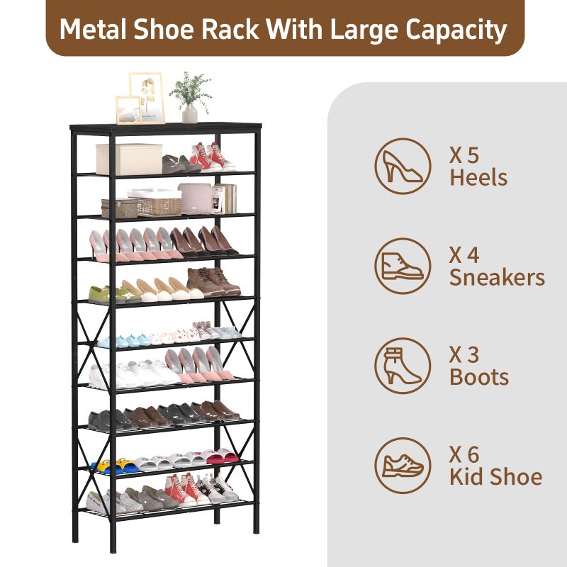 MILEFA 10 Tiers Shoe Storage Organizer, Large Capacity Shoe Shelf Holds 32 Pairs of Shoes,Black - Image 3
