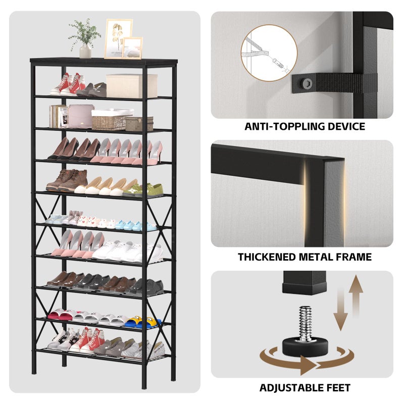 MILEFA 10 Tiers Shoe Storage Organizer, Large Capacity Shoe Shelf Holds 32 Pairs of Shoes,Black - Image 5